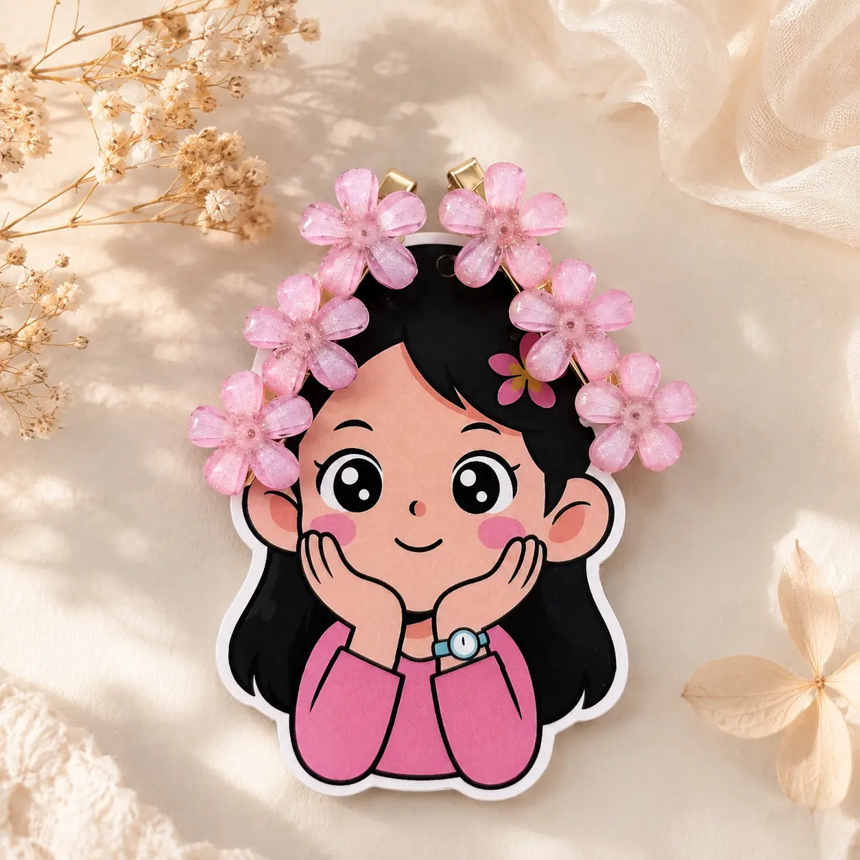 Pink Daisy Hair Clip Set