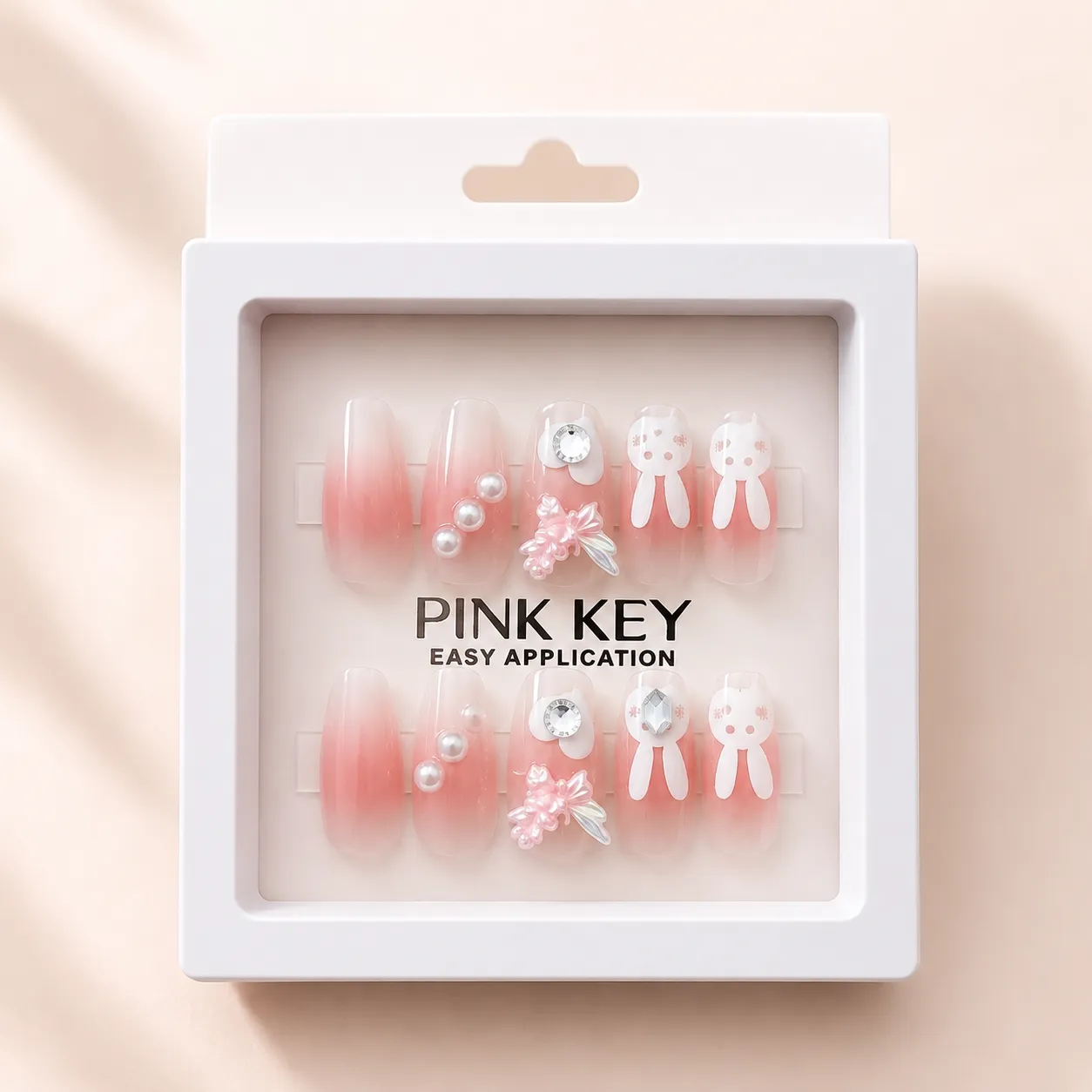 Blush Bunny Charm Nails